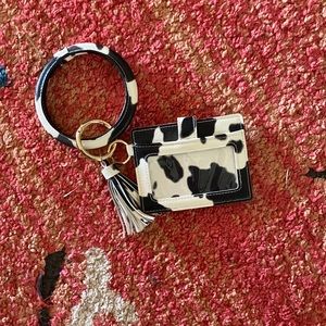 Cow print keychain with wallet